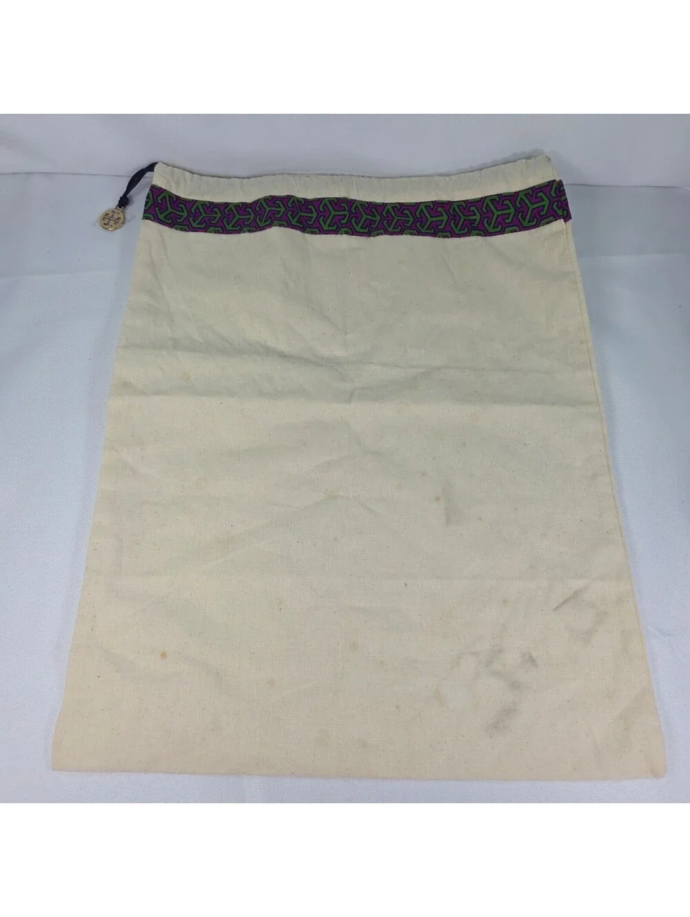New Tory Burch Canvas Dust Bag Set of 2 Logo Drawstring Gold Charm Cream Multi